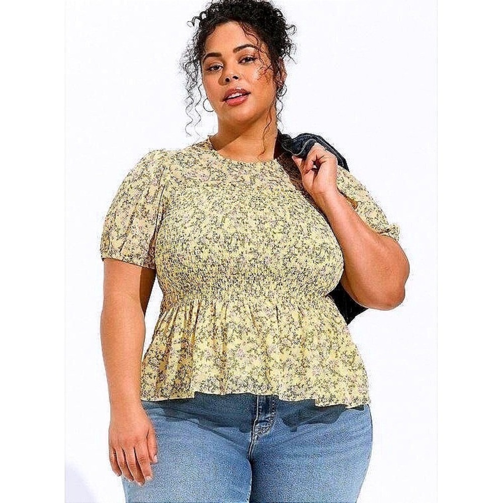 TORRID Chiffon Ruffle Mock Neck Smocked Crop Top NWT 3X